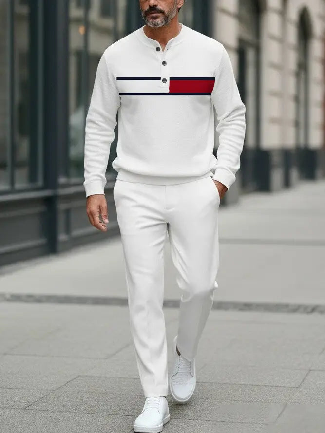 Long Sleeve Long Pants Button Two-Piece Set - DUVAL