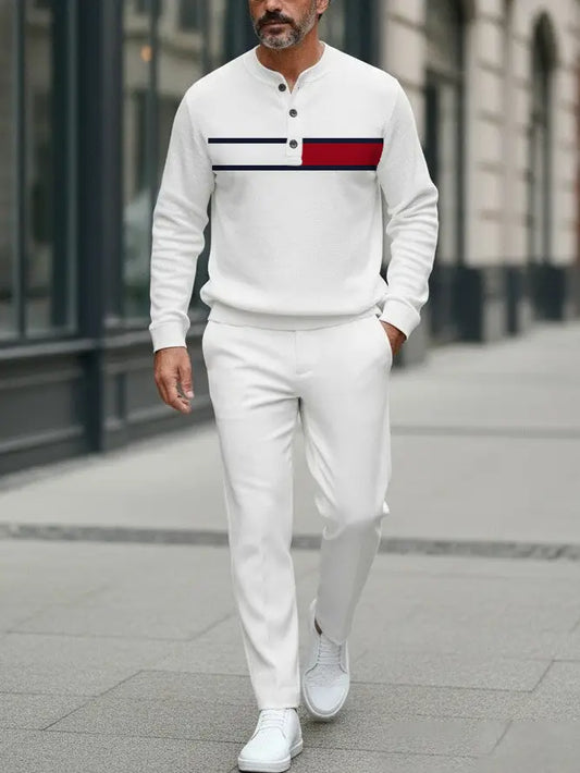 Long Sleeve Long Pants Button Two-Piece Set - DUVAL