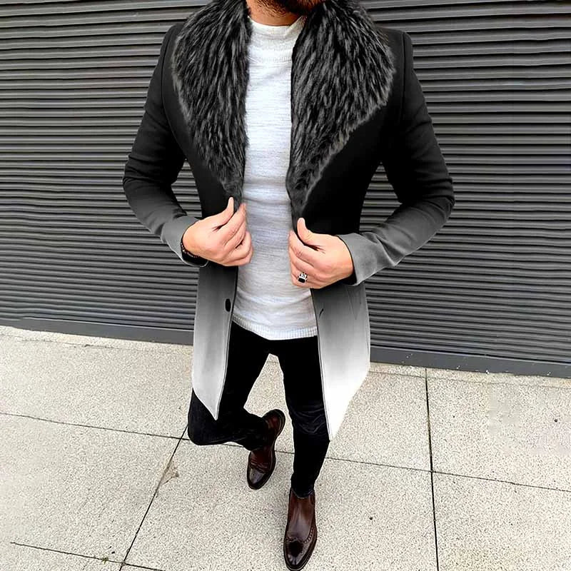 Fashion Gradient Detachable Fur Collar Coat - DUVAL