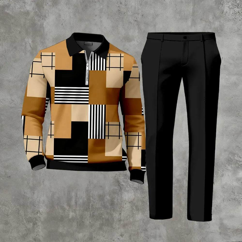 Long Sleeved Casual Quarter Zip Two-Piece Set - DUVAL