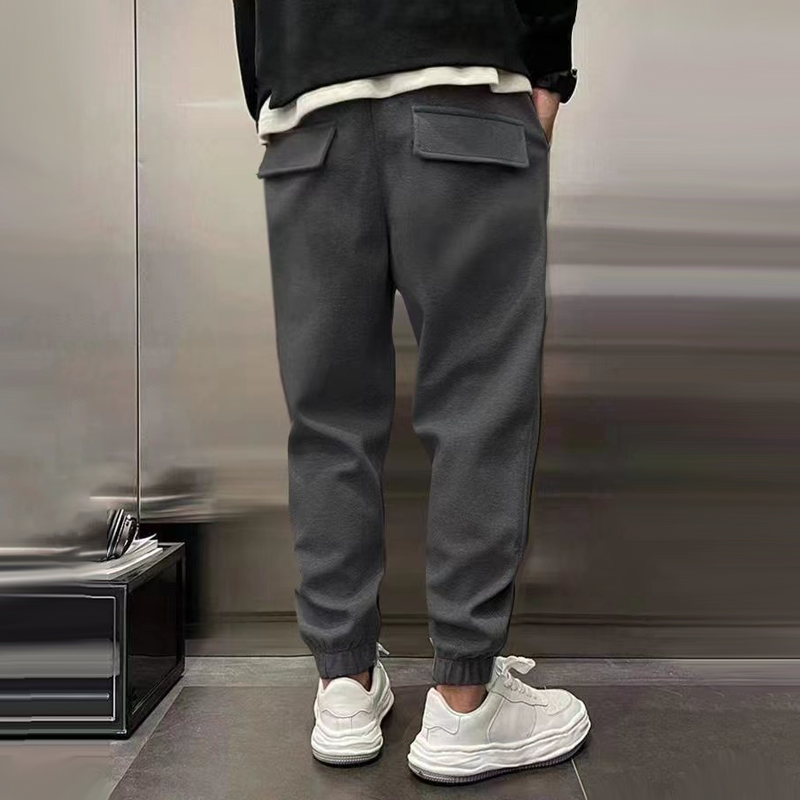 men's-solid-plush-loose-elastic-waist-casual-sports-pants