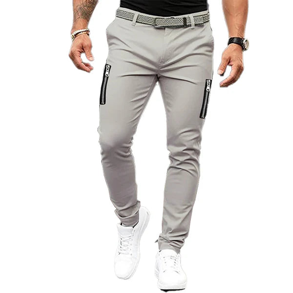 Solid Tight Zipper Decor Casual Pants