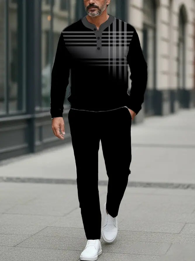 Long Sleeve Long Pants Button Two-Piece Set - DUVAL