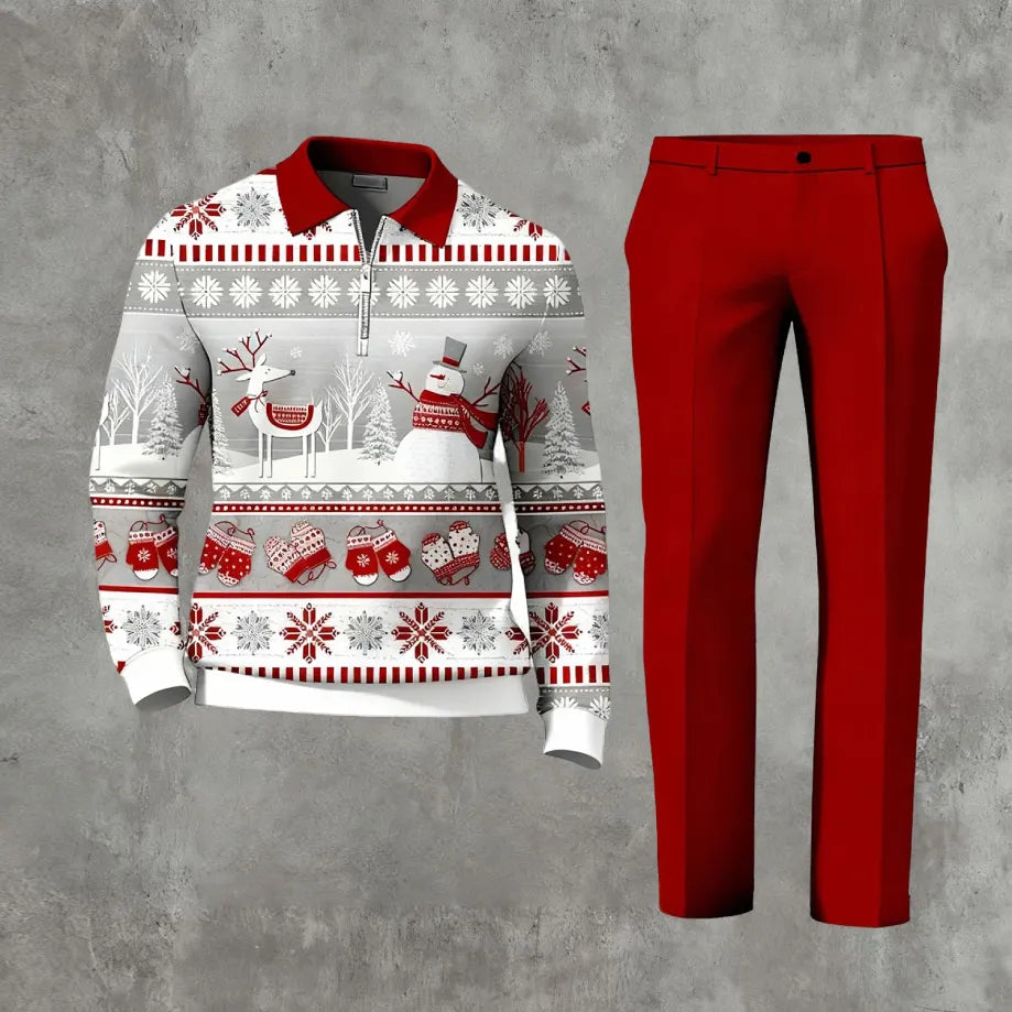 Long Sleeved Casual Quarter Zip Two-Piece Set - DUVAL