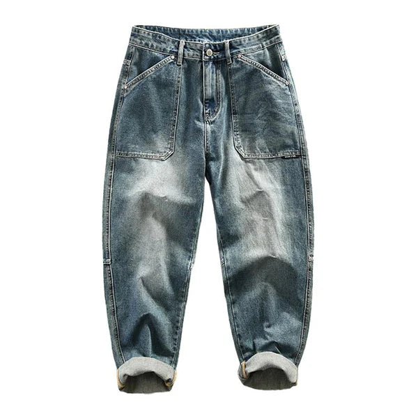 Vintage Washed Distressed Multi-pocket Jeans