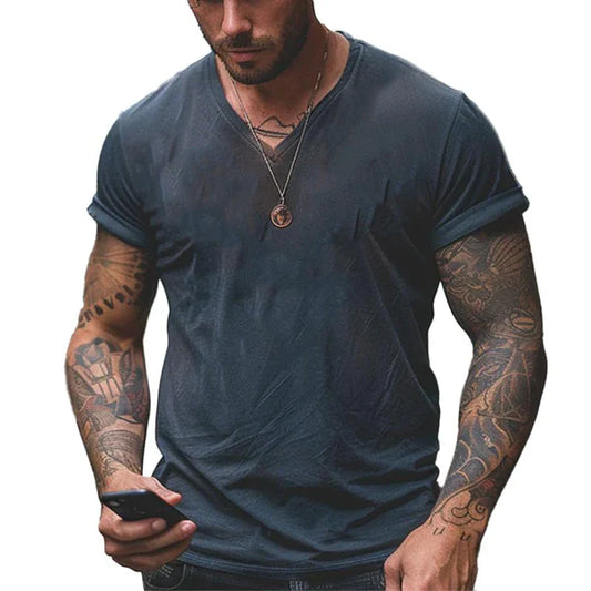 Vintage Distressed V-neck Short-sleeved T-shirt