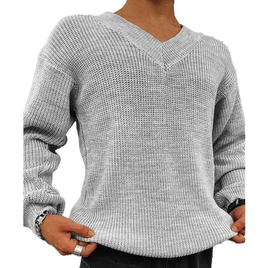 Vintage Solid Color V Neck Long Sleeve Knitted Sweater