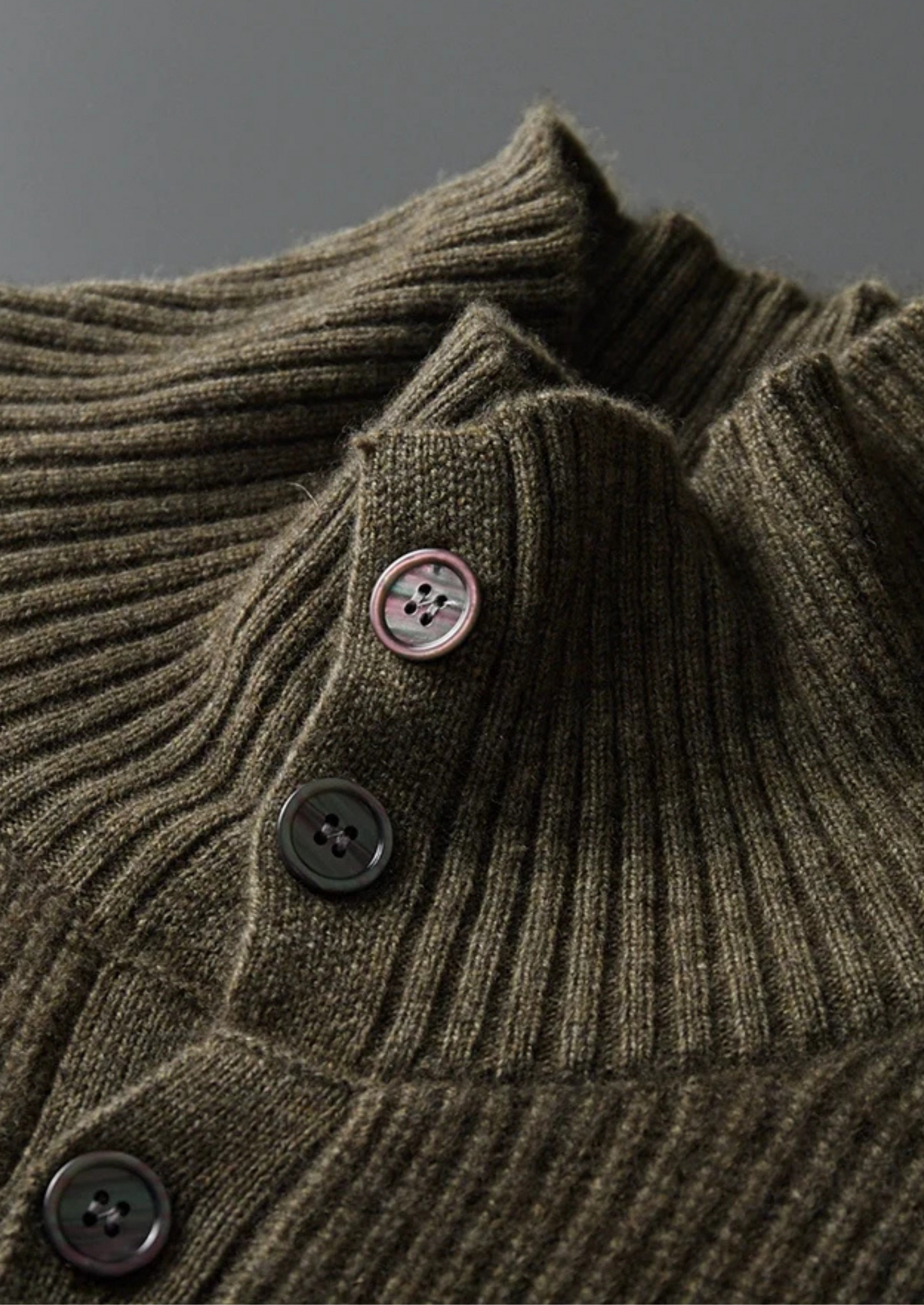 Premium Cashmere Ribbed High Collar Cardigan