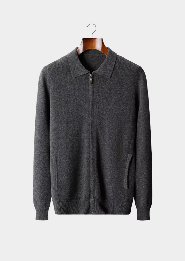 Pure Extra-Fine Merino Wool Ribbed Polo Cardigan