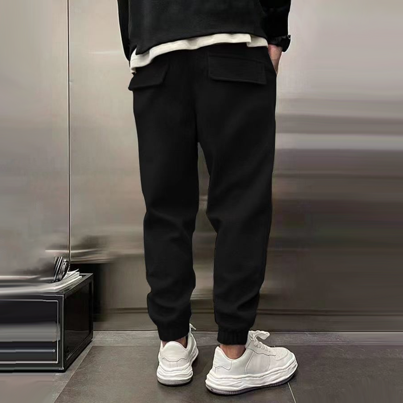 men's-solid-plush-loose-elastic-waist-casual-sports-pants