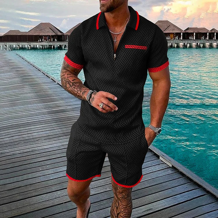Crimson Night Polo Shirt And Shorts Co-Ord - DUVAL