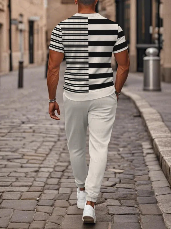 Zipper Short Sleeve Long Pants Two-Piece Set