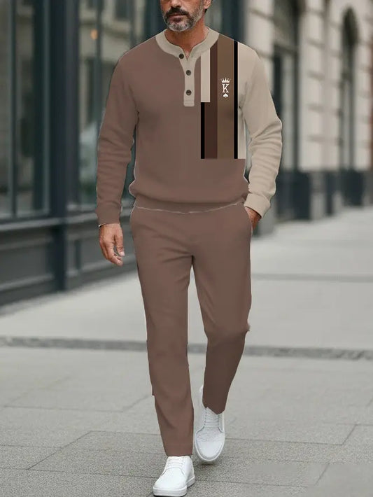 Long Sleeve Long Pants Button Two-Piece Set - DUVAL