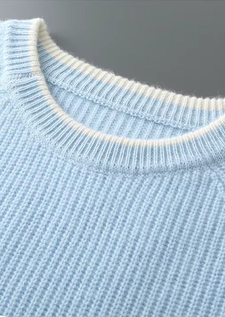 Pure Extra-Fine Merino Wool Two Tone Crewneck