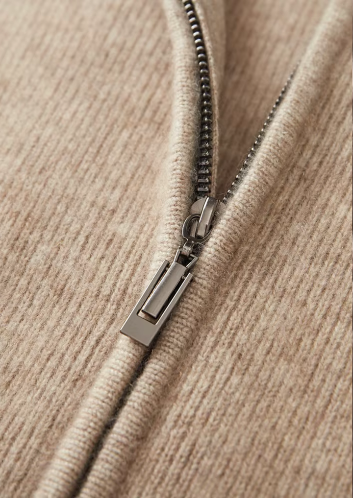 Pure Extra-Fine Merino Wool Ribbed Zip Cardigan
