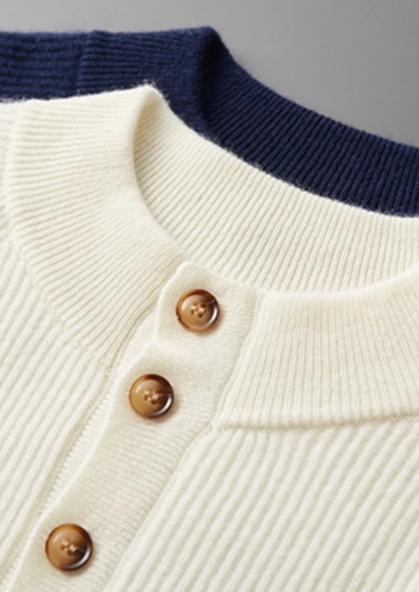 Premium Cashmere Classic Ribbed Henley Sweater