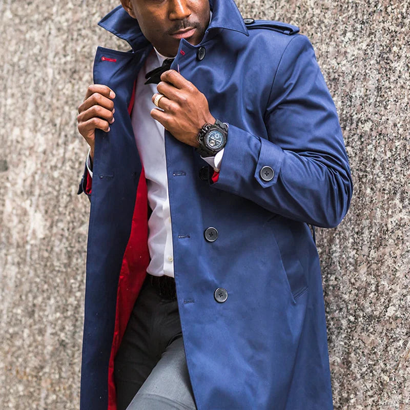 Fashion Blue British Style Trench Coat - DUVAL