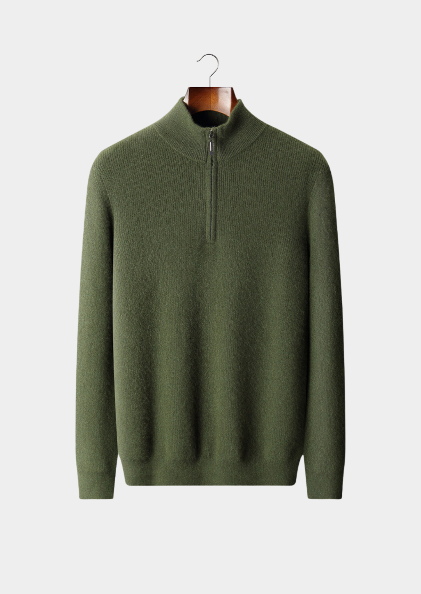 Pure Cashmere Olive Ribbed Half Zip