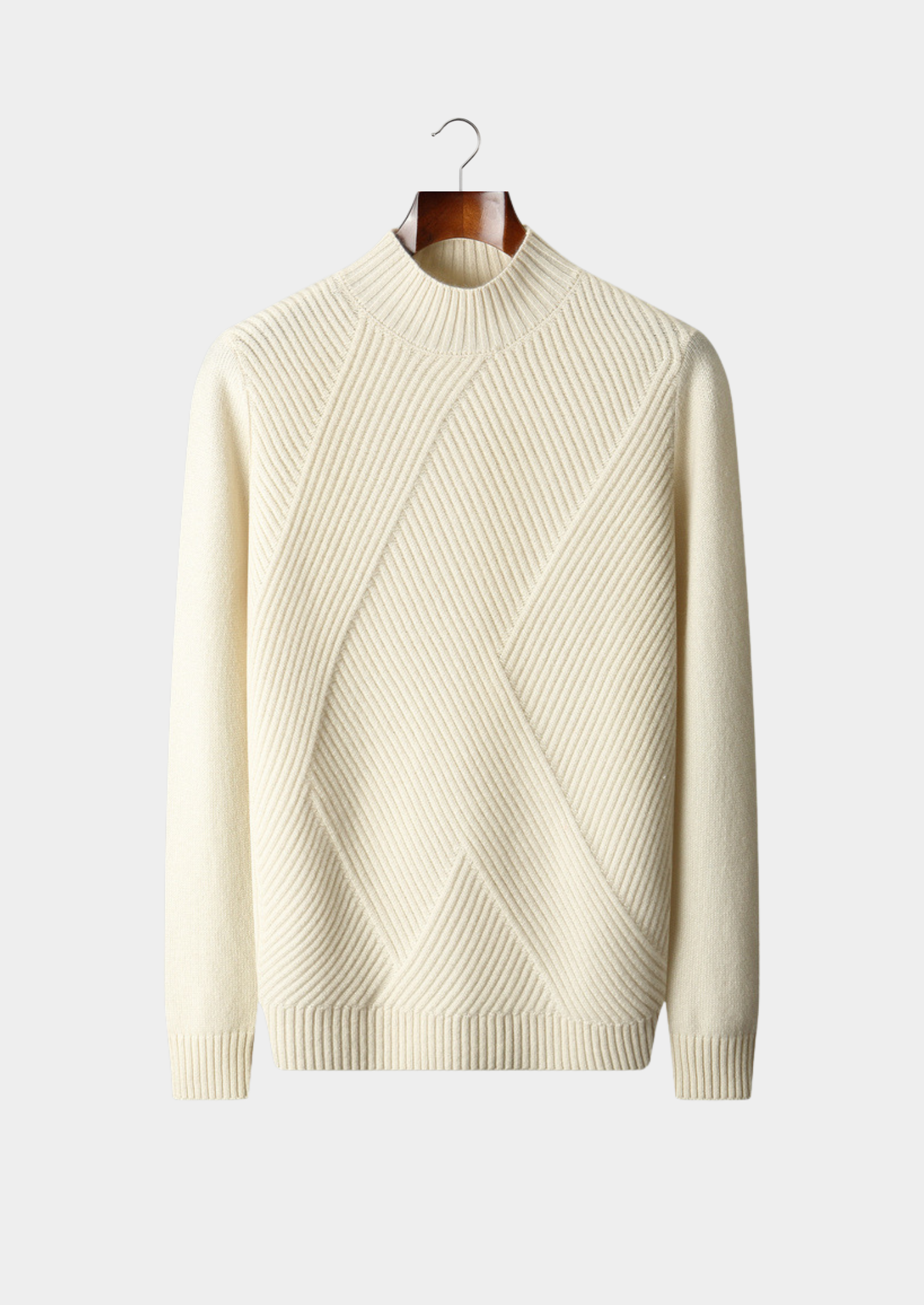 Pure Cashmere Ivory Patterned Mockneck