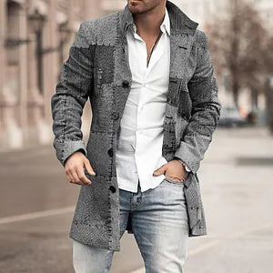 Casual Gray Geometric Patch Print Coat - DUVAL