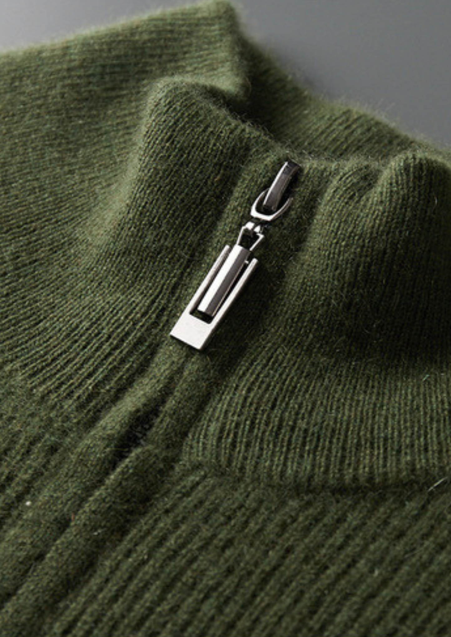 Pure Cashmere Olive Ribbed Half Zip