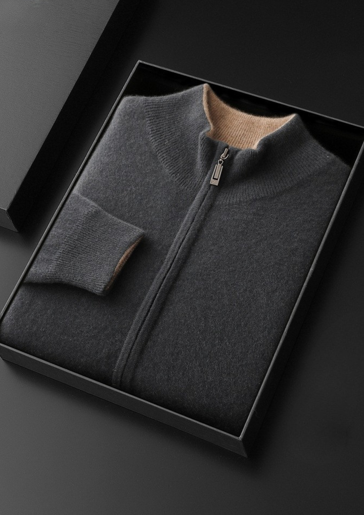 Pure Cashmere Dark Gray Dual Zip Cardigan