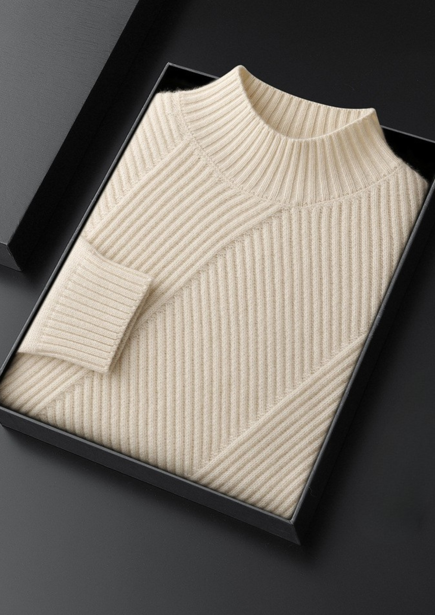 Pure Cashmere Ivory Patterned Mockneck