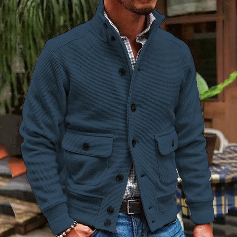 men's-stand-collar-solid-color-jacket