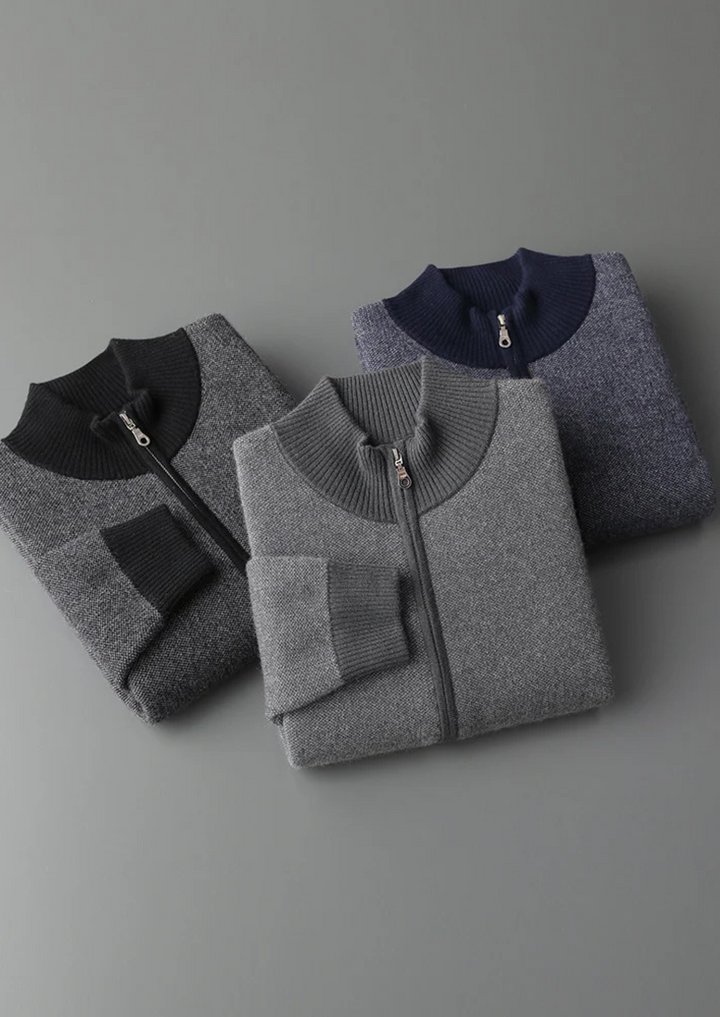 Premium Cashmere Jacquard Zip Cardigan