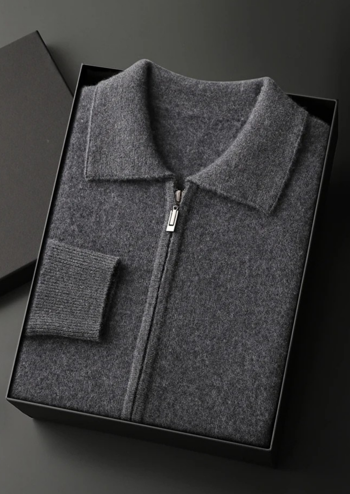 Premium Cashmere Zip Polo Cardigan