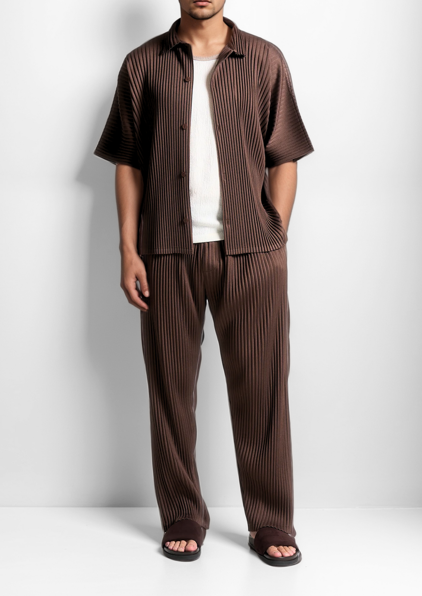 Coffee Pleated Summer Set