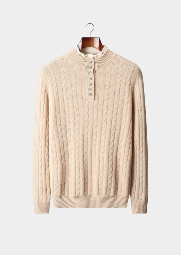 Pure Extra-Fine Merino Wool Cable Knit Henley Sweater