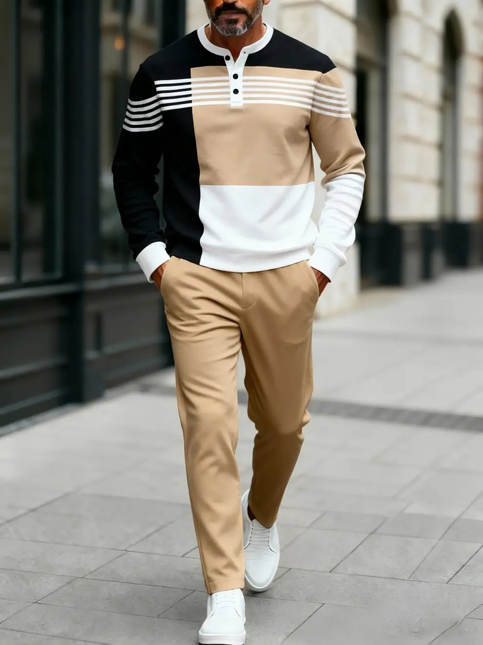 Long Sleeve Long Pants Button Two-Piece Set - DUVAL