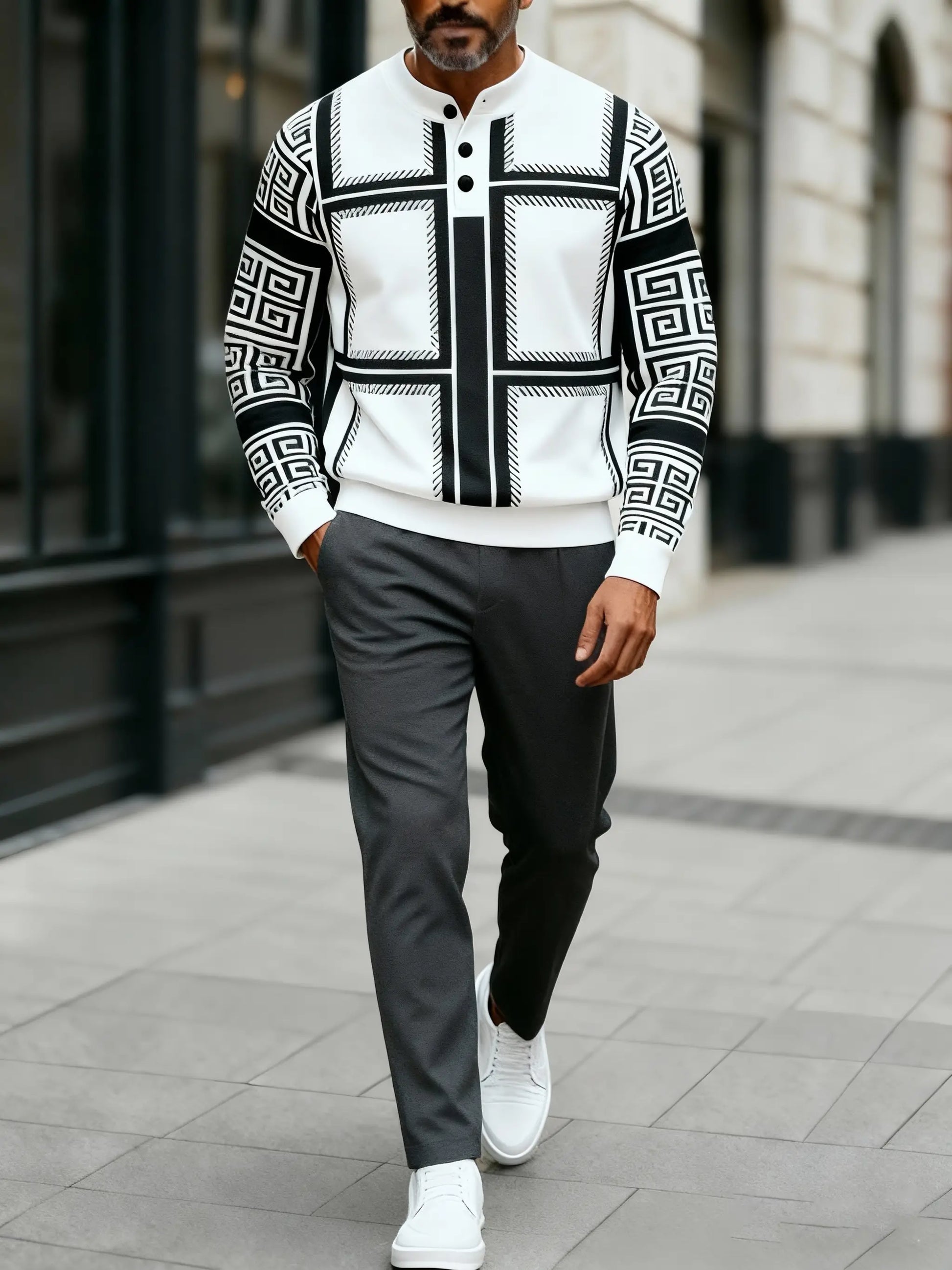 Long Sleeve Long Pants Button Two-Piece Set - DUVAL