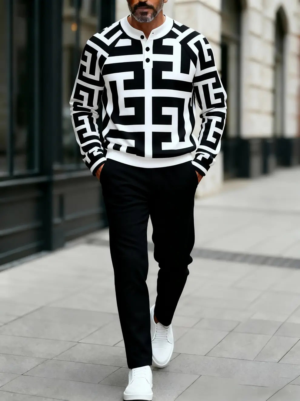 Long Sleeve Long Pants Button Two-Piece Set - DUVAL