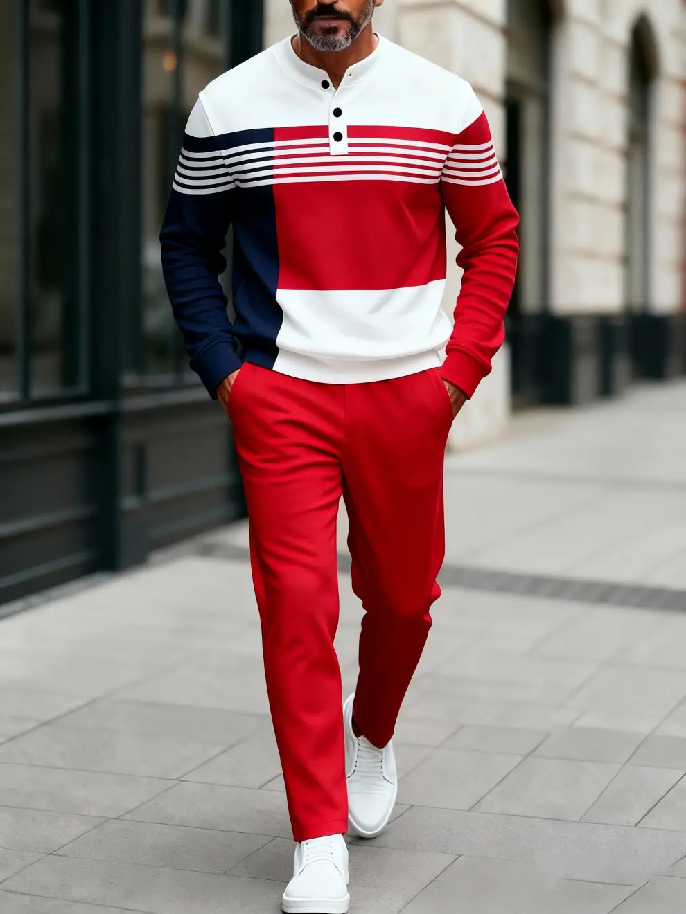 Long Sleeve Long Pants Button Two-Piece Set - DUVAL
