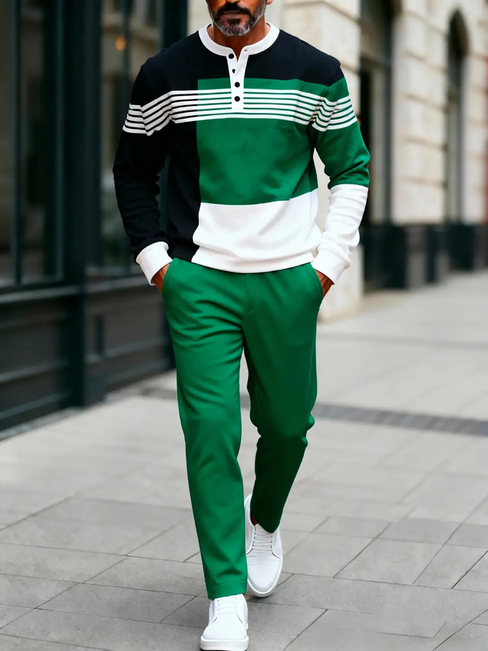 Long Sleeve Long Pants Button Two-Piece Set - DUVAL