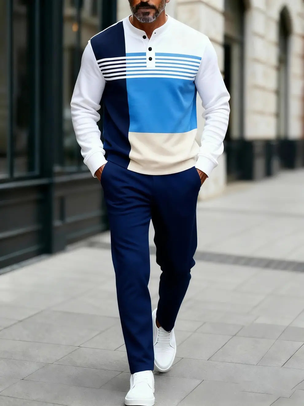 Long Sleeve Long Pants Button Two-Piece Set - DUVAL