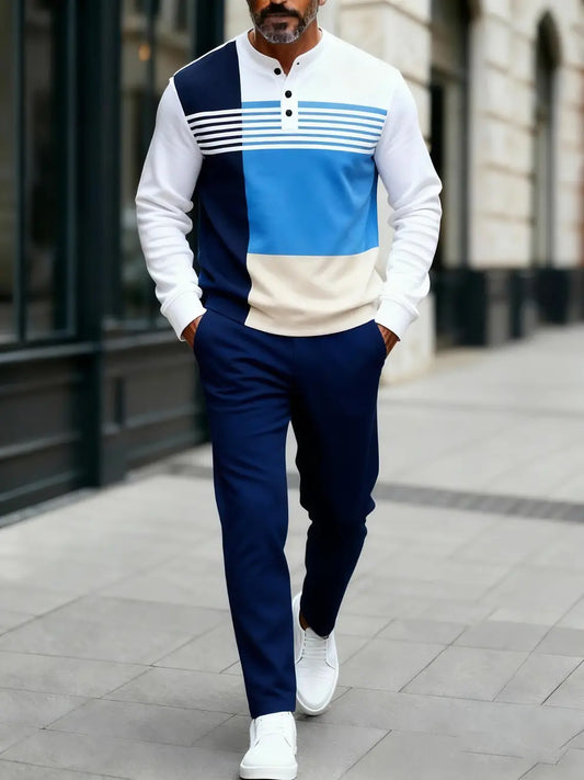 Long Sleeve Long Pants Button Two-Piece Set - DUVAL