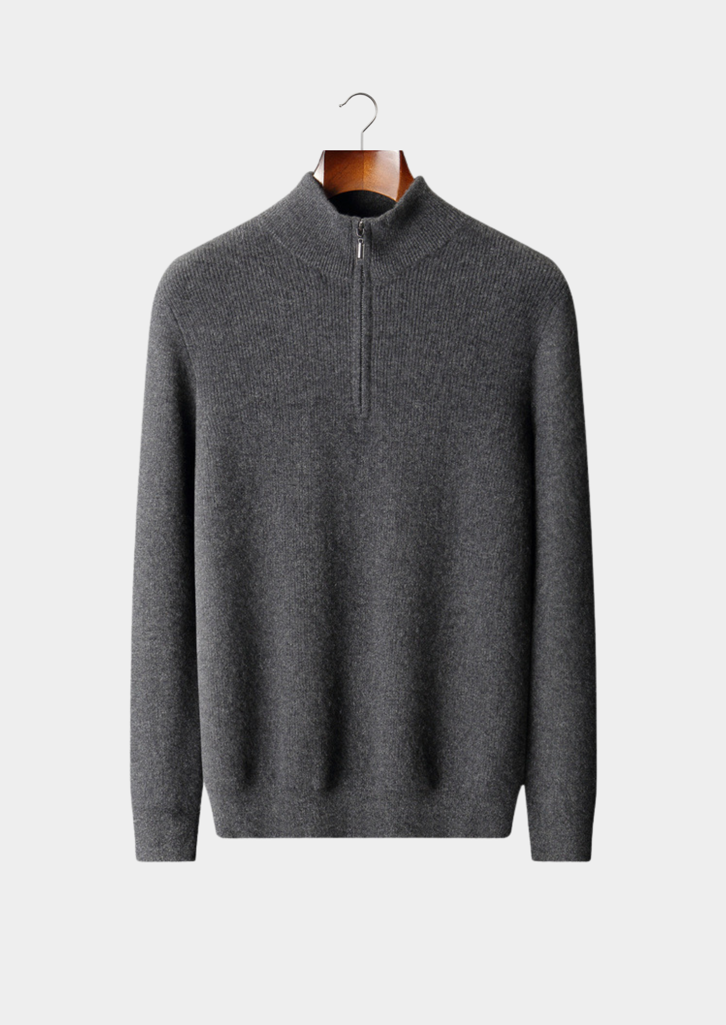 Pure Cashmere Dark Gray Ribbed Half Zip