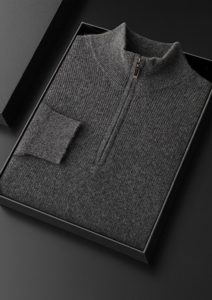Pure Cashmere Dark Gray Ribbed Half Zip
