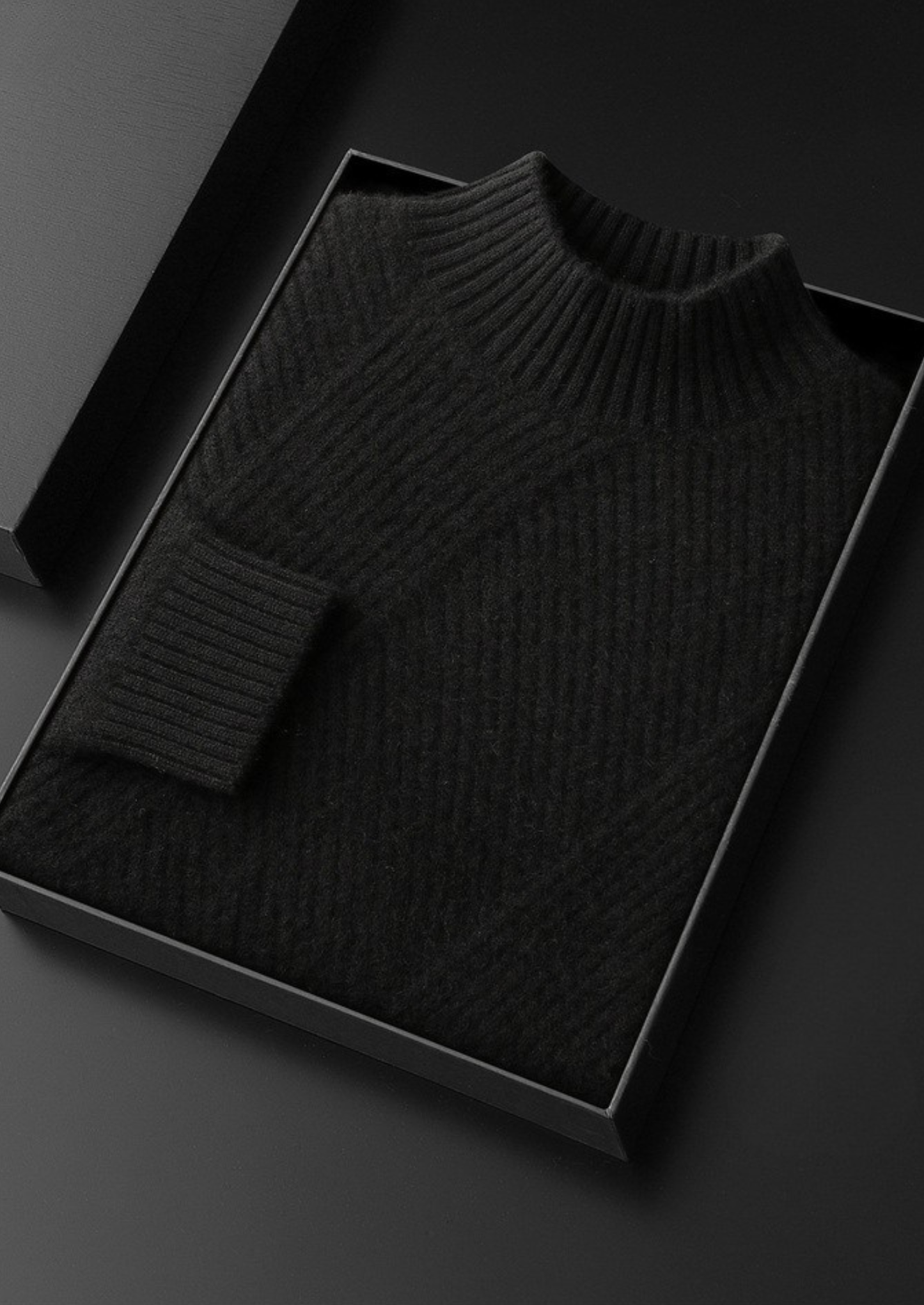 Pure Cashmere Black Patterned Mockneck