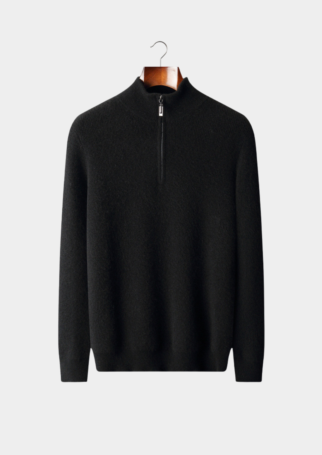 Pure Cashmere Black Ribbed Half Zip
