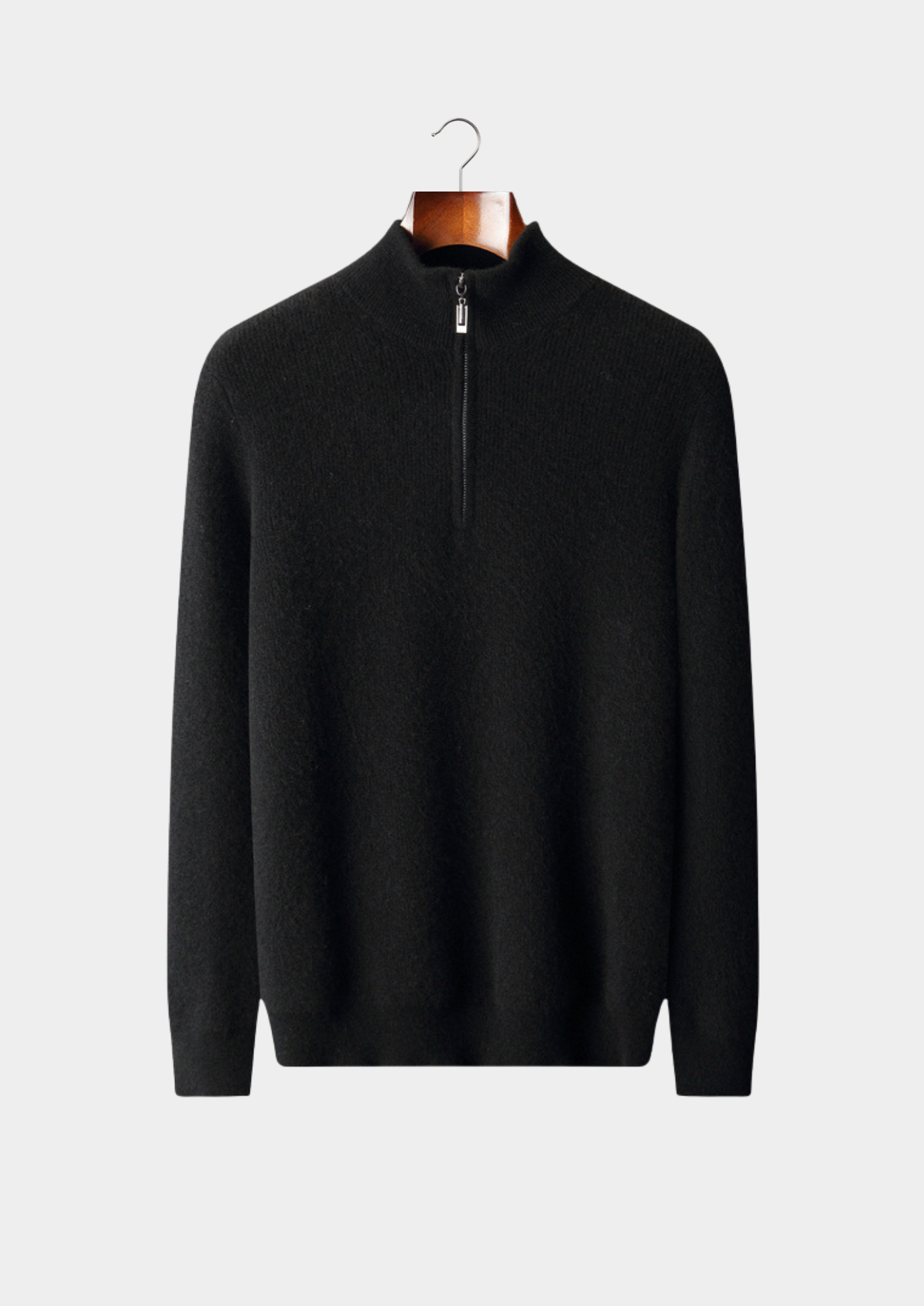 Pure Cashmere Black Ribbed Half Zip