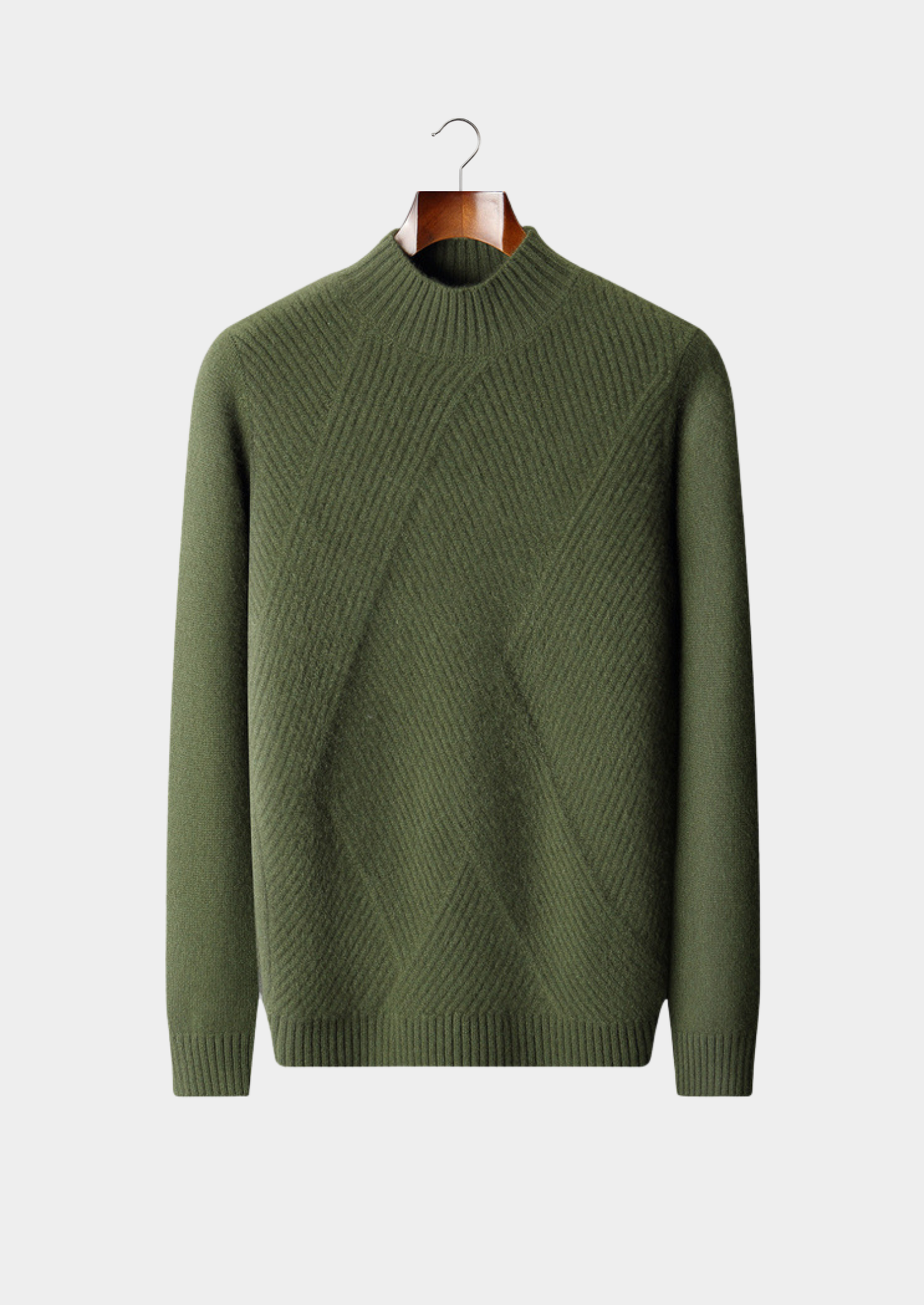 Pure Cashmere Olive Patterned Mockneck