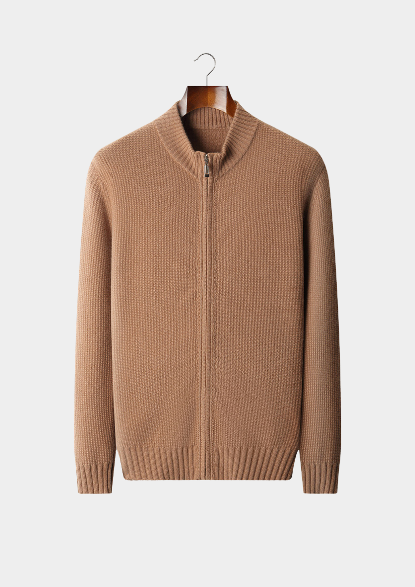 Pure Cashmere Mustard Ribbed Zip Cardigan