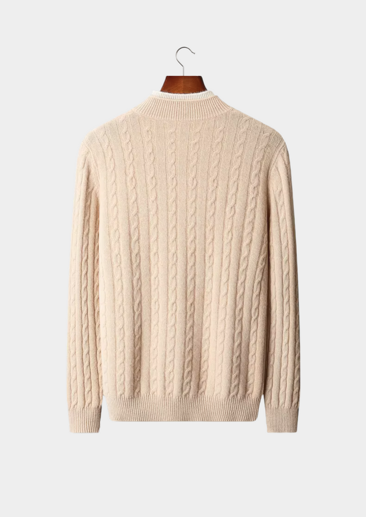 Pure Extra-Fine Merino Wool Cable Knit Henley Sweater
