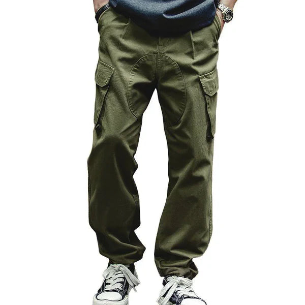 Casual Solid Color Cotton Multi-pocket Patchwork Loose Cargo Trousers