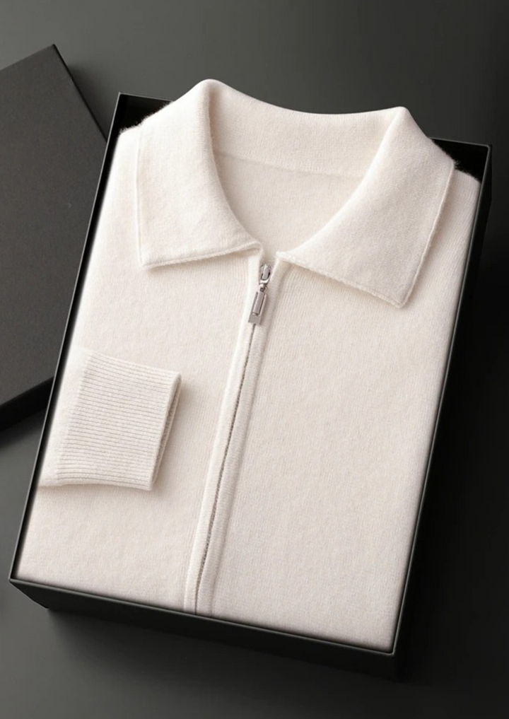 Premium Cashmere Zip Polo Cardigan