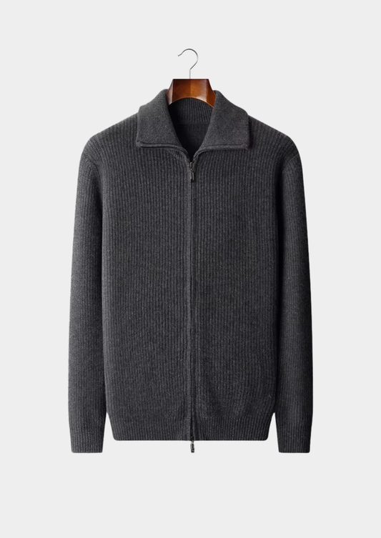Pure Extra-Fine Merino Wool Funnel Neck Dual Zip Cardigan